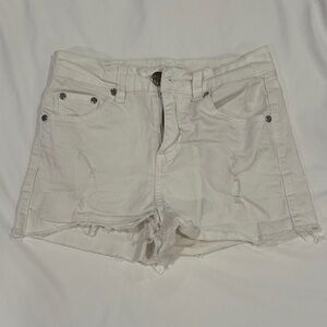 Elan Women's Cream Distressed Jean Shorts